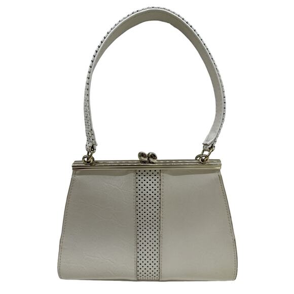 Vintage Liz Claiborne Evening Bag Small Ivory Gold Hardware And Crossbody Chain - Picture 1 of 16